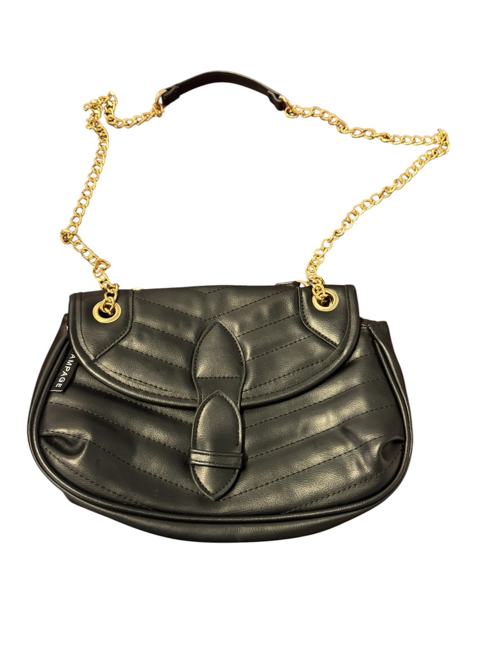 Black Rampage Quilted Vegan Leather Shoulder Handbag Bag w/ Gold Chain Strap NM